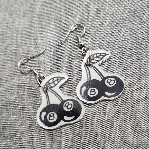 Hand Crafted Jewelry - 🔴 Handmade 8 Ball Cherry Charm Dangly Pendant Jewelry Earrings